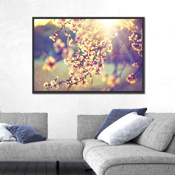 Blooming Tree & Sun Flare Canvas Wall Art-3 Horizontal-Gallery Wrap-25" x 16"-Tiaracle