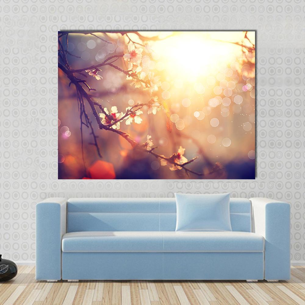 Blooming Tree With Sunlight Canvas Wall Art-1 Piece-Gallery Wrap-48" x 32"-Tiaracle