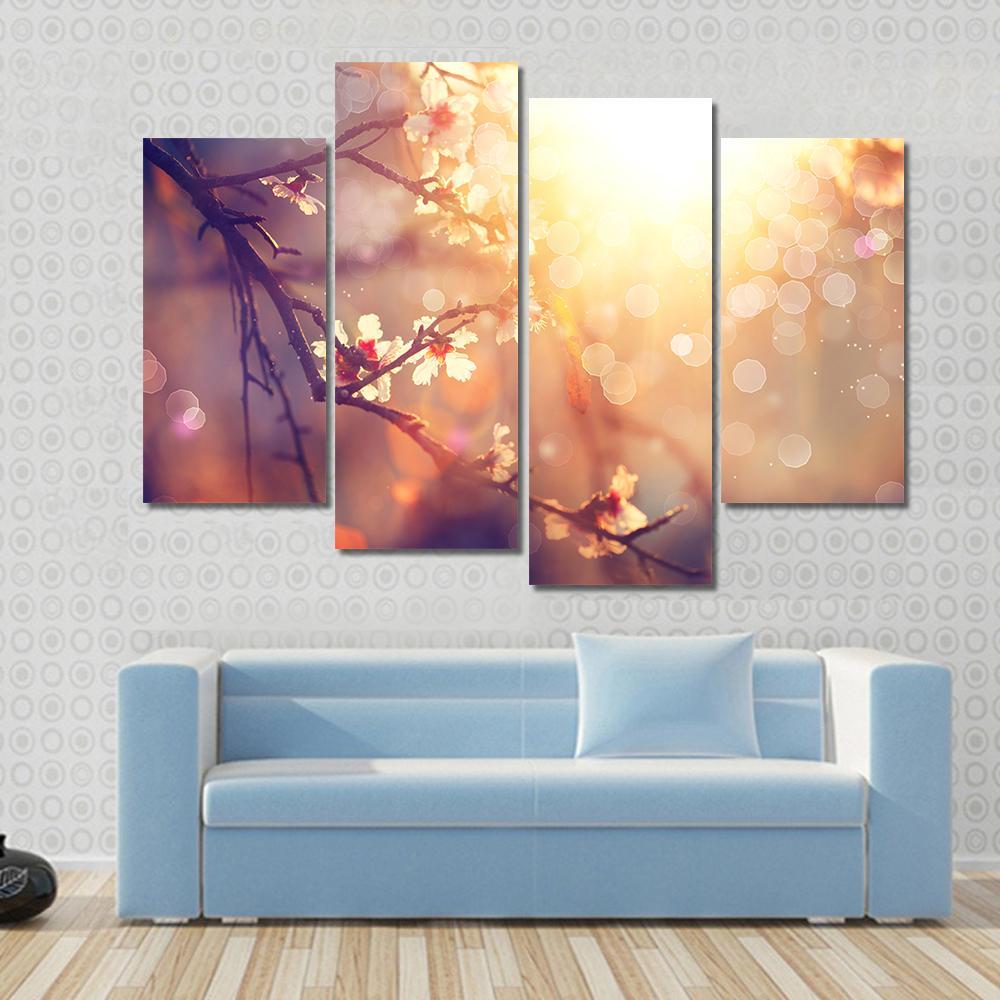 Blooming Tree With Sunlight Canvas Wall Art-4 Pop-Gallery Wrap-50" x 32"-Tiaracle