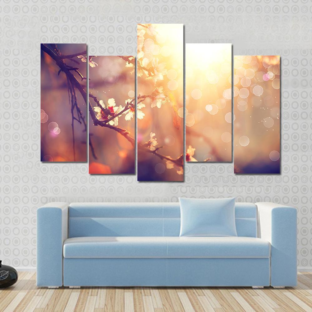 Blooming Tree With Sunlight Canvas Wall Art-5 Pop-Gallery Wrap-47" x 32"-Tiaracle