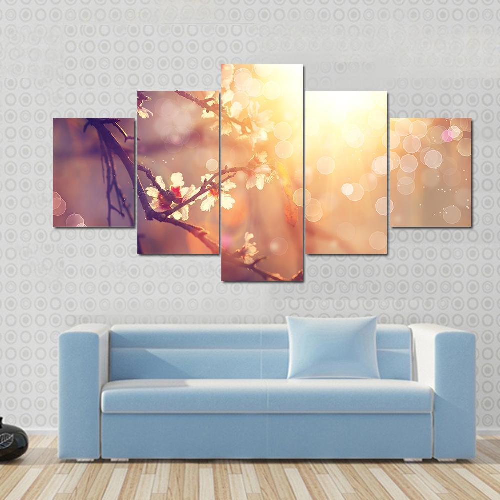 Blooming Tree With Sunlight Canvas Wall Art-5 Star-Gallery Wrap-62" x 32"-Tiaracle