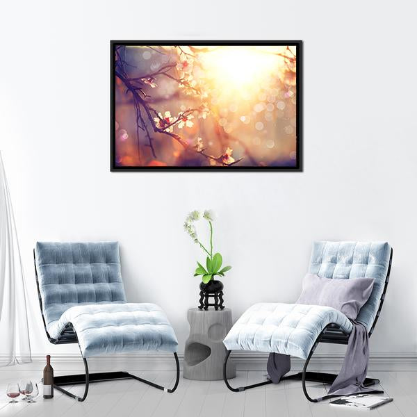 Blooming Tree With Sunlight Canvas Wall Art-3 Horizontal-Gallery Wrap-25" x 16"-Tiaracle