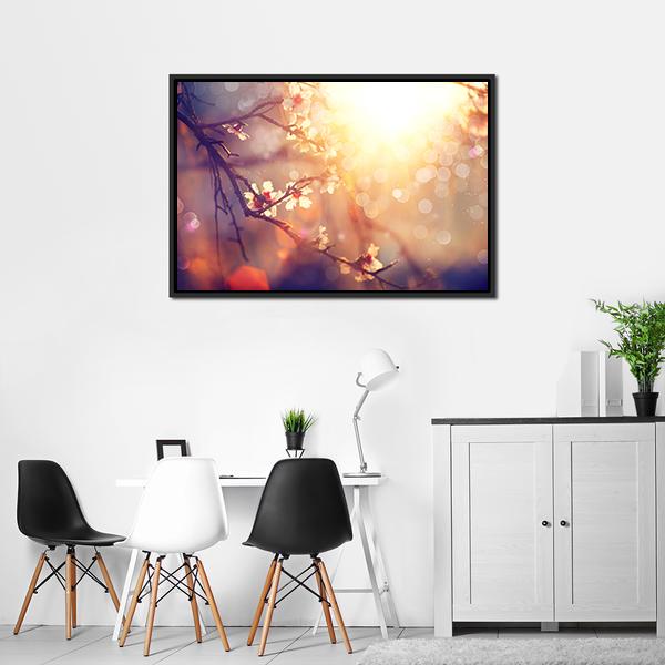 Blooming Tree With Sunlight Canvas Wall Art-3 Horizontal-Gallery Wrap-25" x 16"-Tiaracle