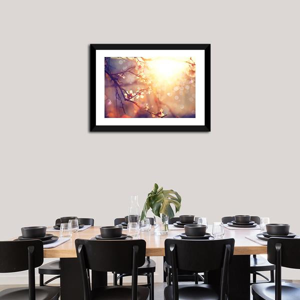 Blooming Tree With Sunlight Canvas Wall Art-3 Horizontal-Gallery Wrap-25" x 16"-Tiaracle