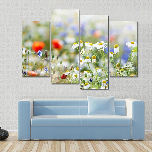 Blooming Wild Flowers Canvas Wall Art-4 Pop-Gallery Wrap-50" x 32"-Tiaracle