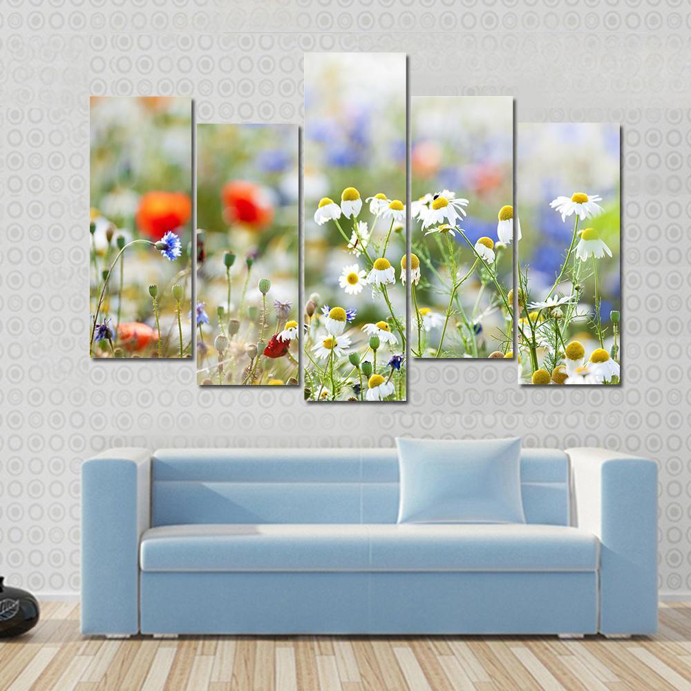 Blooming Wild Flowers Canvas Wall Art-5 Pop-Gallery Wrap-47" x 32"-Tiaracle