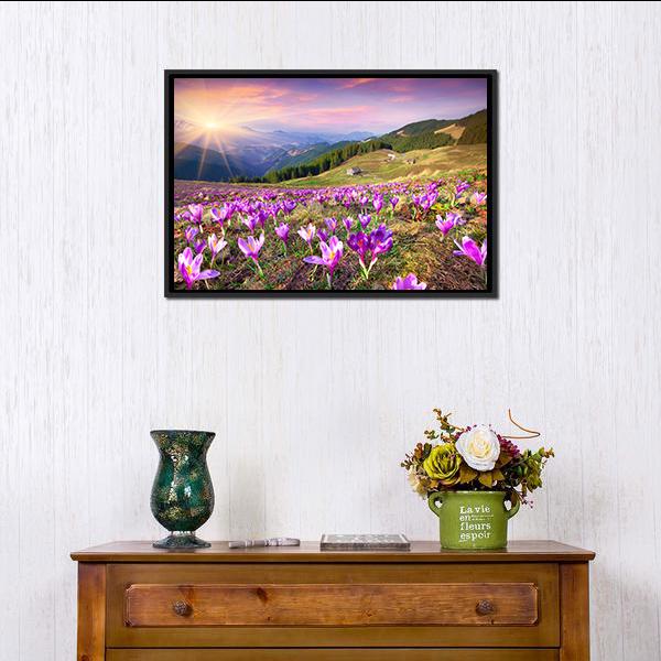 Blossom Of Crocuses Canvas Wall Art-1 Piece-Floating Frame-24" x 16"-Tiaracle