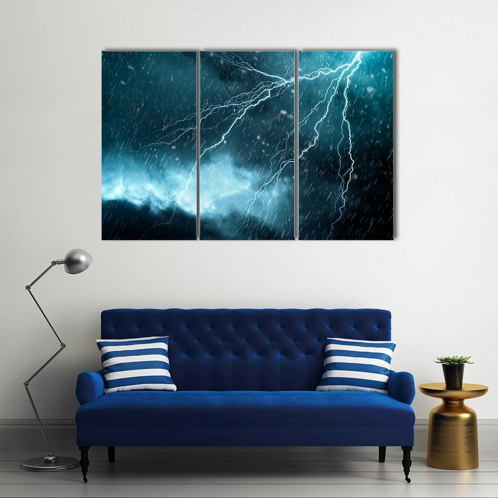 Blue Color Lightning Canvas Wall Art-3 Horizontal-Gallery Wrap-37" x 24"-Tiaracle