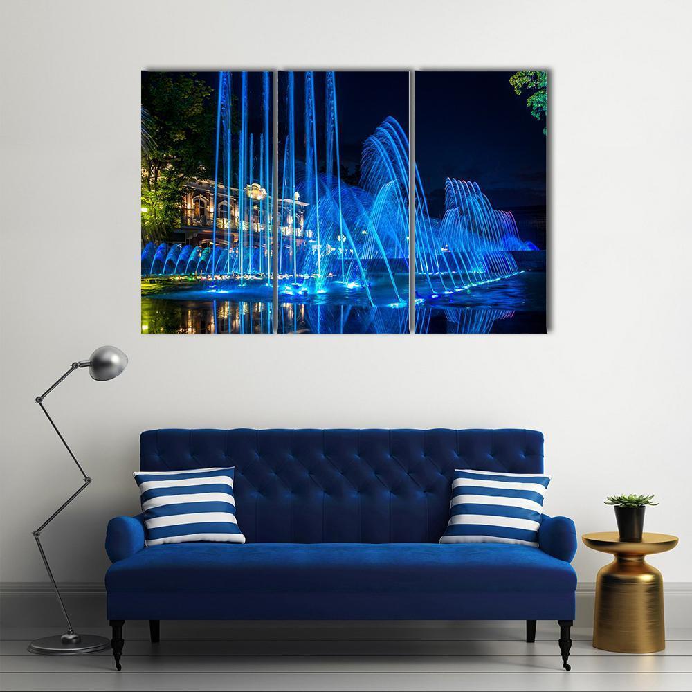 Blue Fountains Canvas Wall Art-3 Horizontal-Gallery Wrap-37" x 24"-Tiaracle