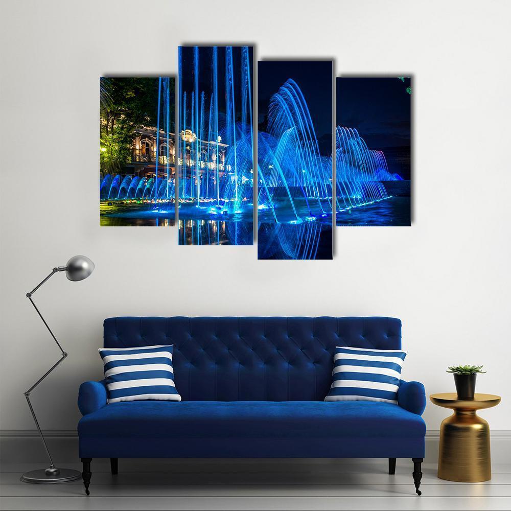 Blue Fountains Canvas Wall Art-4 Pop-Gallery Wrap-50" x 32"-Tiaracle