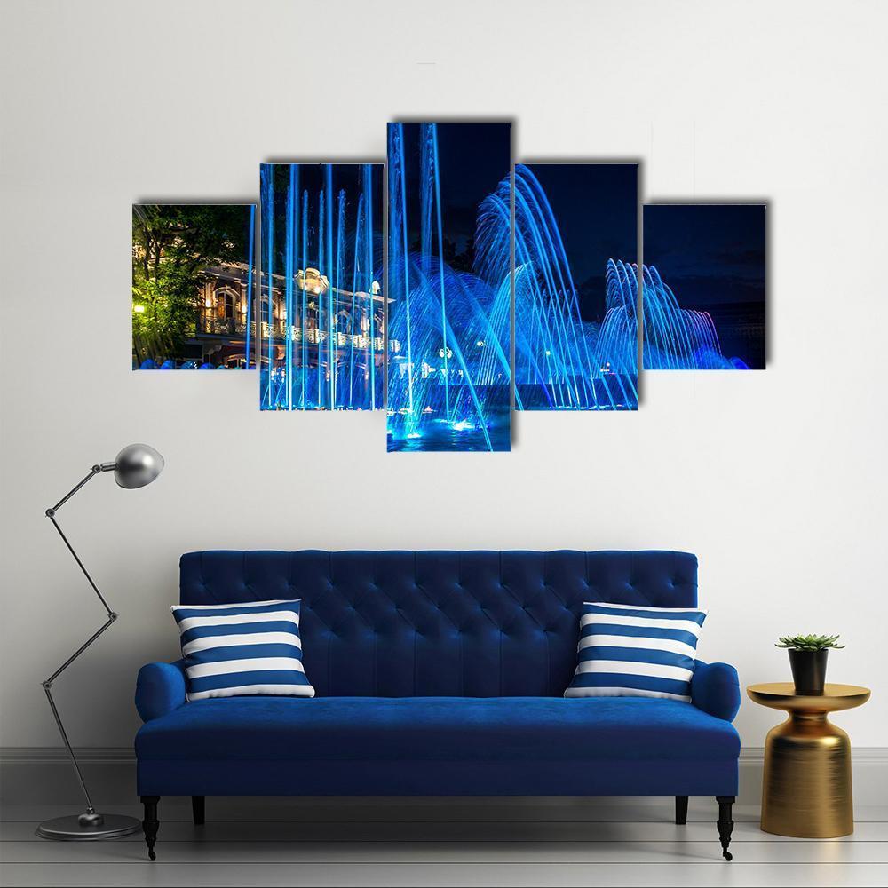 Blue Fountains Canvas Wall Art-5 Star-Gallery Wrap-62" x 32"-Tiaracle