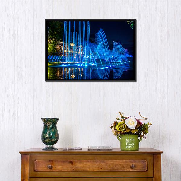 Blue Fountains Canvas Wall Art-1 Piece-Floating Frame-24" x 16"-Tiaracle