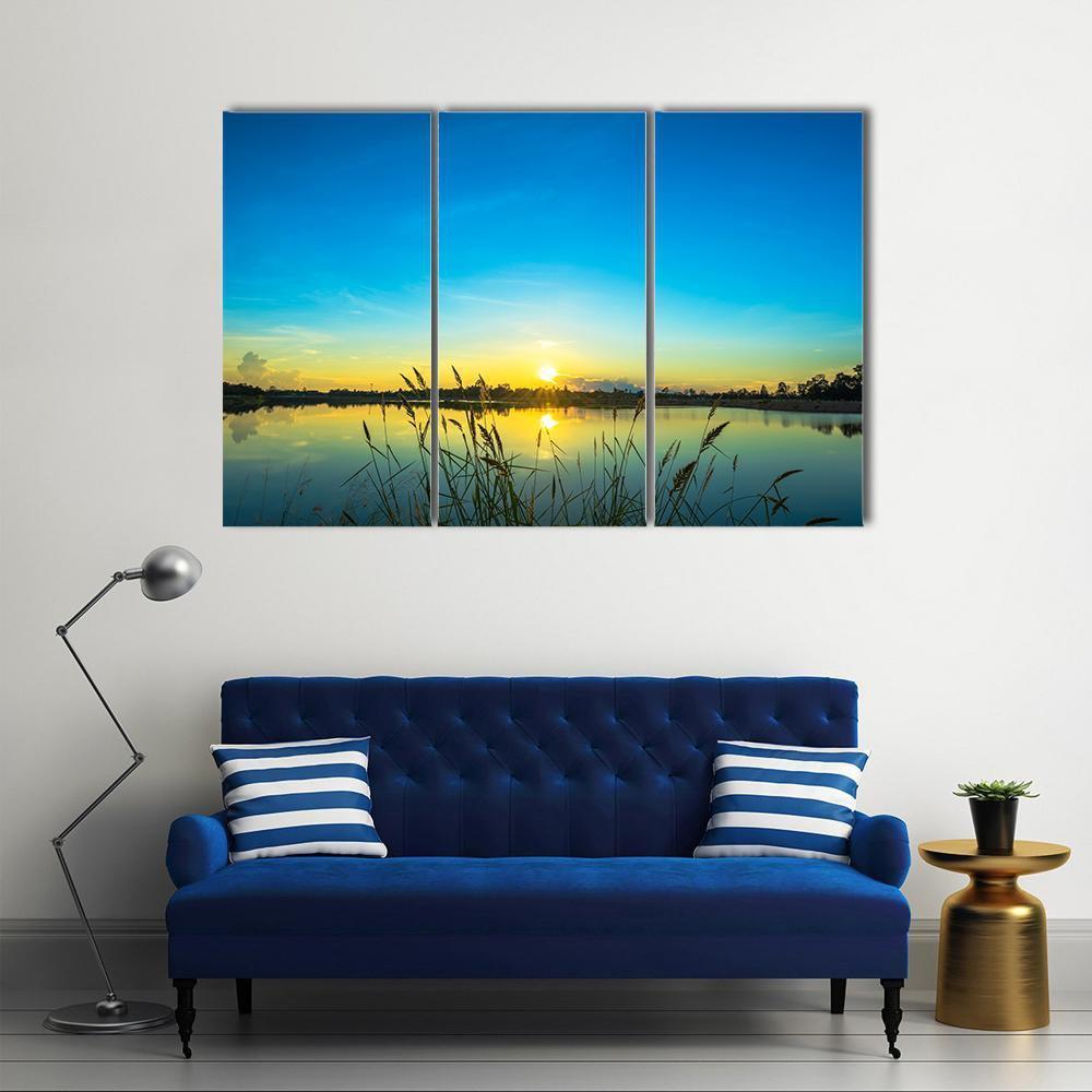 Blue Sky At Calm Lake Canvas Wall Art-3 Horizontal-Gallery Wrap-37" x 24"-Tiaracle