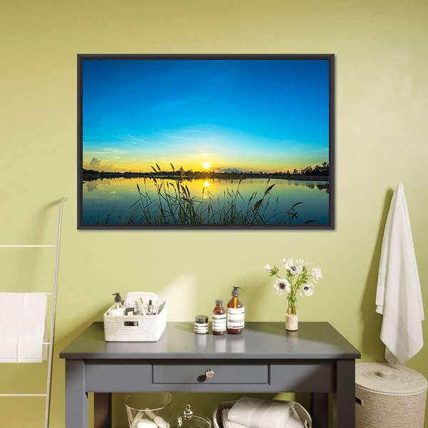 Blue Sky At Calm Lake Canvas Wall Art-3 Horizontal-Gallery Wrap-25" x 16"-Tiaracle