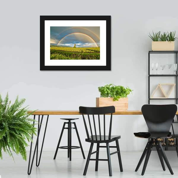 Blueberry Field Under Rainbow Canvas Wall Art-3 Horizontal-Gallery Wrap-25" x 16"-Tiaracle