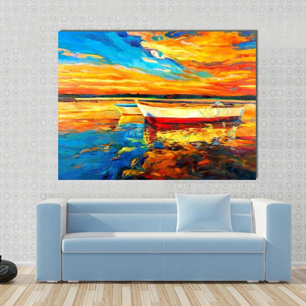 Boat & Sea Abstract Canvas Wall Art-1 Piece-Gallery Wrap-48" x 32"-Tiaracle