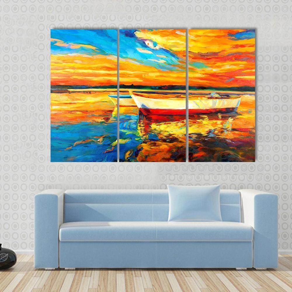 Boat & Sea Abstract Canvas Wall Art-3 Horizontal-Gallery Wrap-37" x 24"-Tiaracle