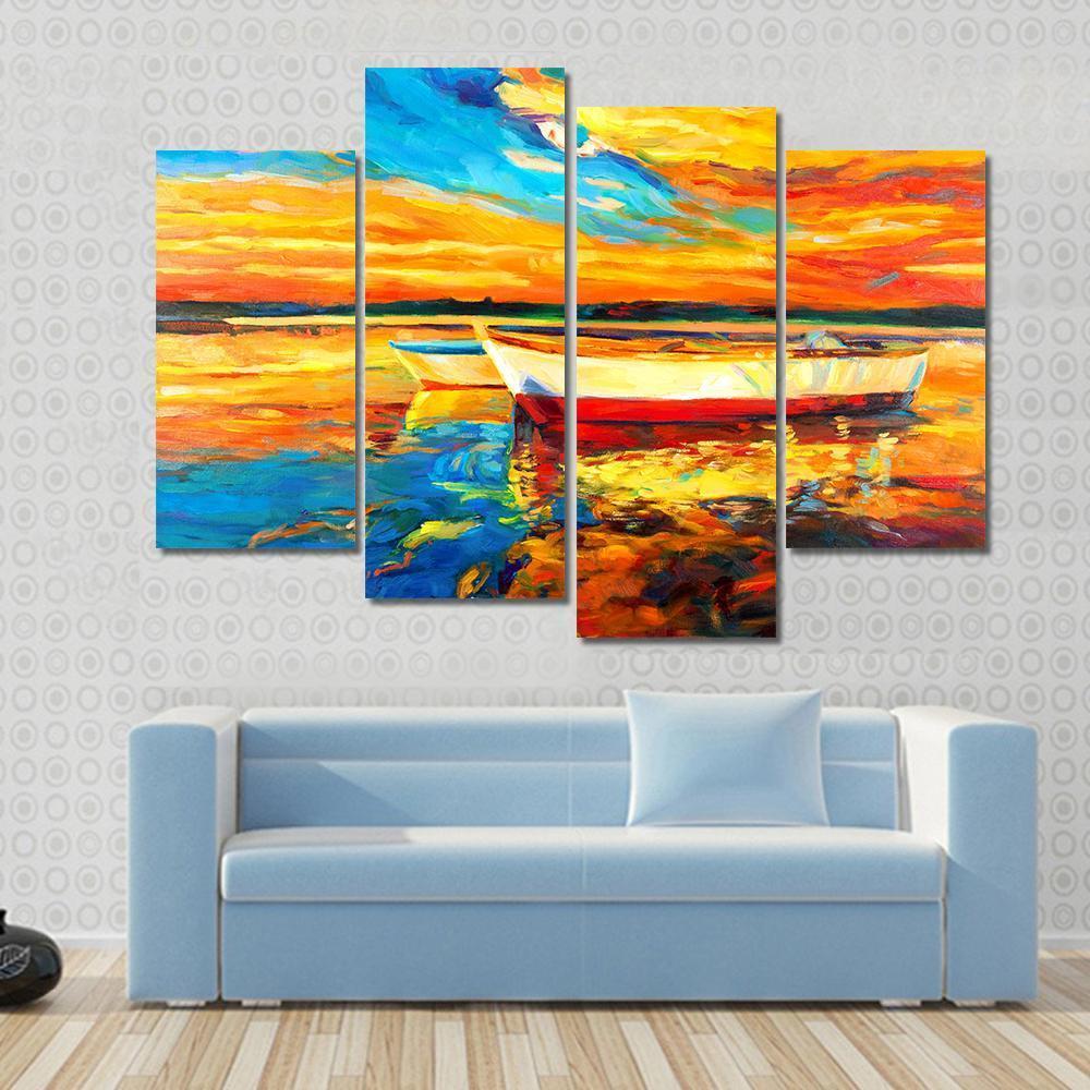 Boat & Sea Abstract Canvas Wall Art-4 Pop-Gallery Wrap-50" x 32"-Tiaracle