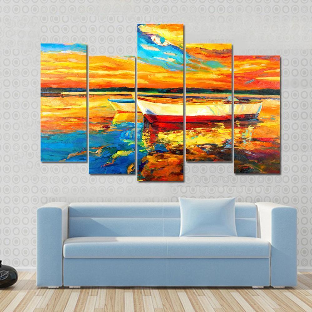 Boat & Sea Abstract Canvas Wall Art-5 Pop-Gallery Wrap-47" x 32"-Tiaracle