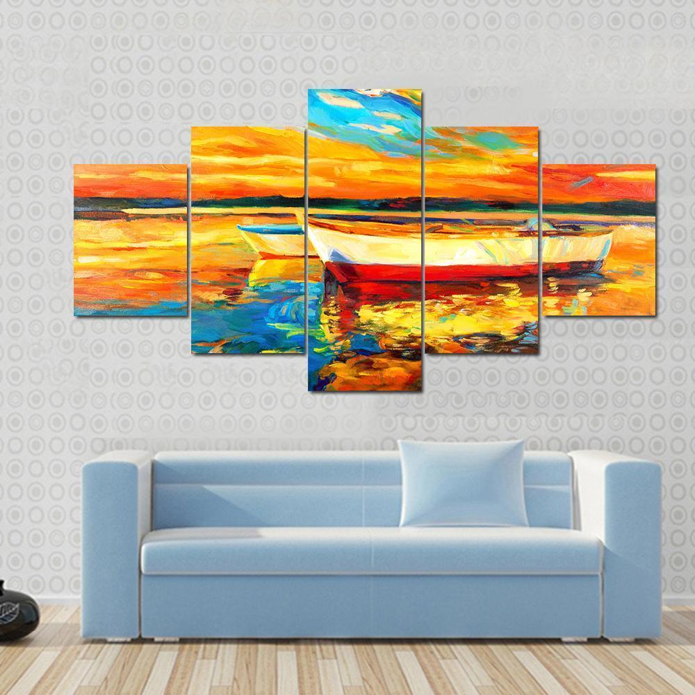 Boat & Sea Abstract Canvas Wall Art-5 Star-Gallery Wrap-62" x 32"-Tiaracle