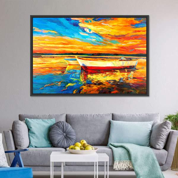 Boat & Sea Abstract Canvas Wall Art-1 Piece-Floating Frame-24" x 16"-Tiaracle