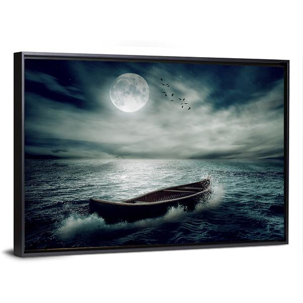 Boat Drifting In Stormy Ocean Canvas Wall Art-3 Horizontal-Gallery Wrap-25" x 16"-Tiaracle