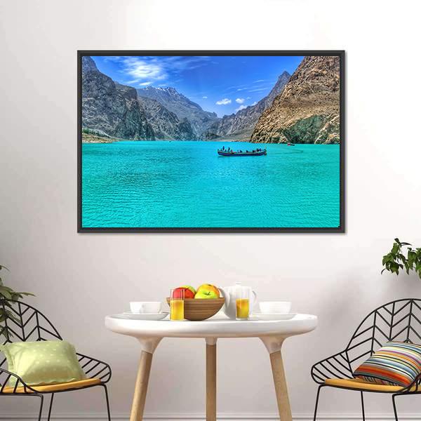 Boat In Attabad Lake Canvas Wall Art-3 Horizontal-Gallery Wrap-25" x 16"-Tiaracle