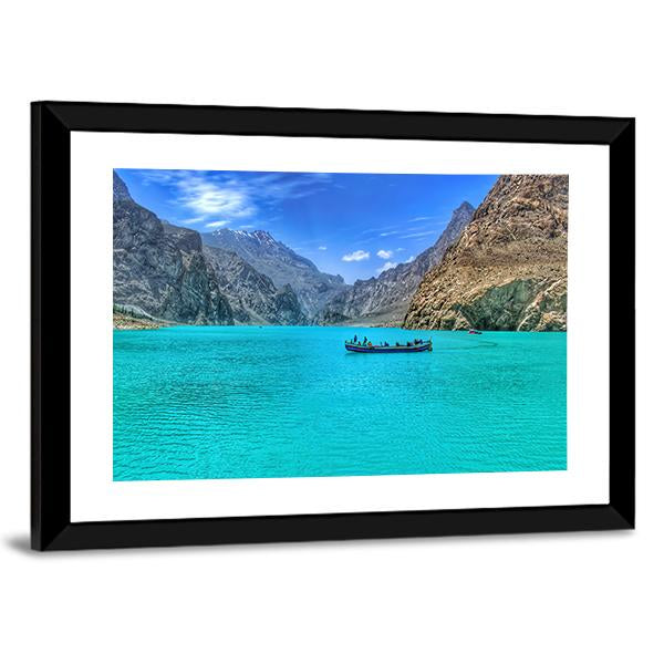 Boat In Attabad Lake Canvas Wall Art-3 Horizontal-Gallery Wrap-25" x 16"-Tiaracle