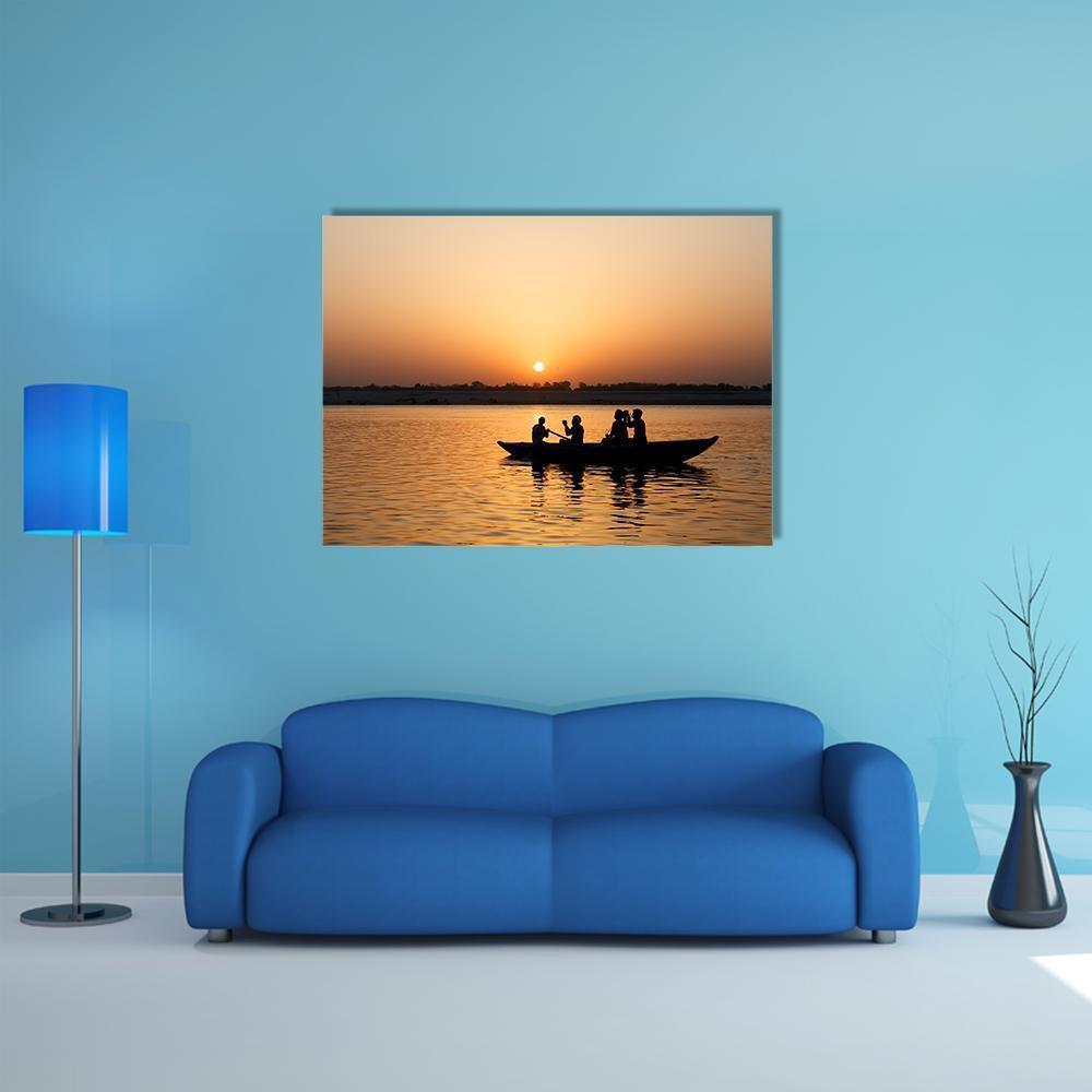 Boat In Ganges River Canvas Wall Art-1 Piece-Gallery Wrap-48" x 32"-Tiaracle