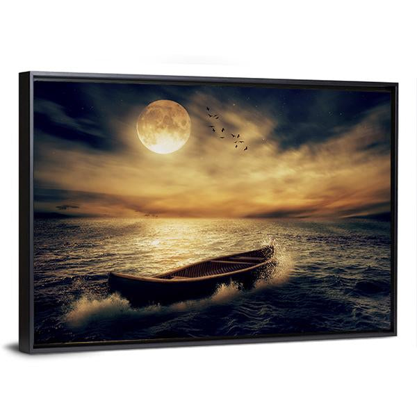 Boat In Middle Of Ocean Canvas Wall Art-3 Horizontal-Gallery Wrap-25" x 16"-Tiaracle