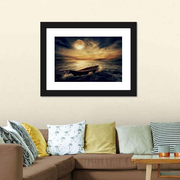 Boat In Middle Of Ocean Canvas Wall Art-3 Horizontal-Gallery Wrap-25" x 16"-Tiaracle