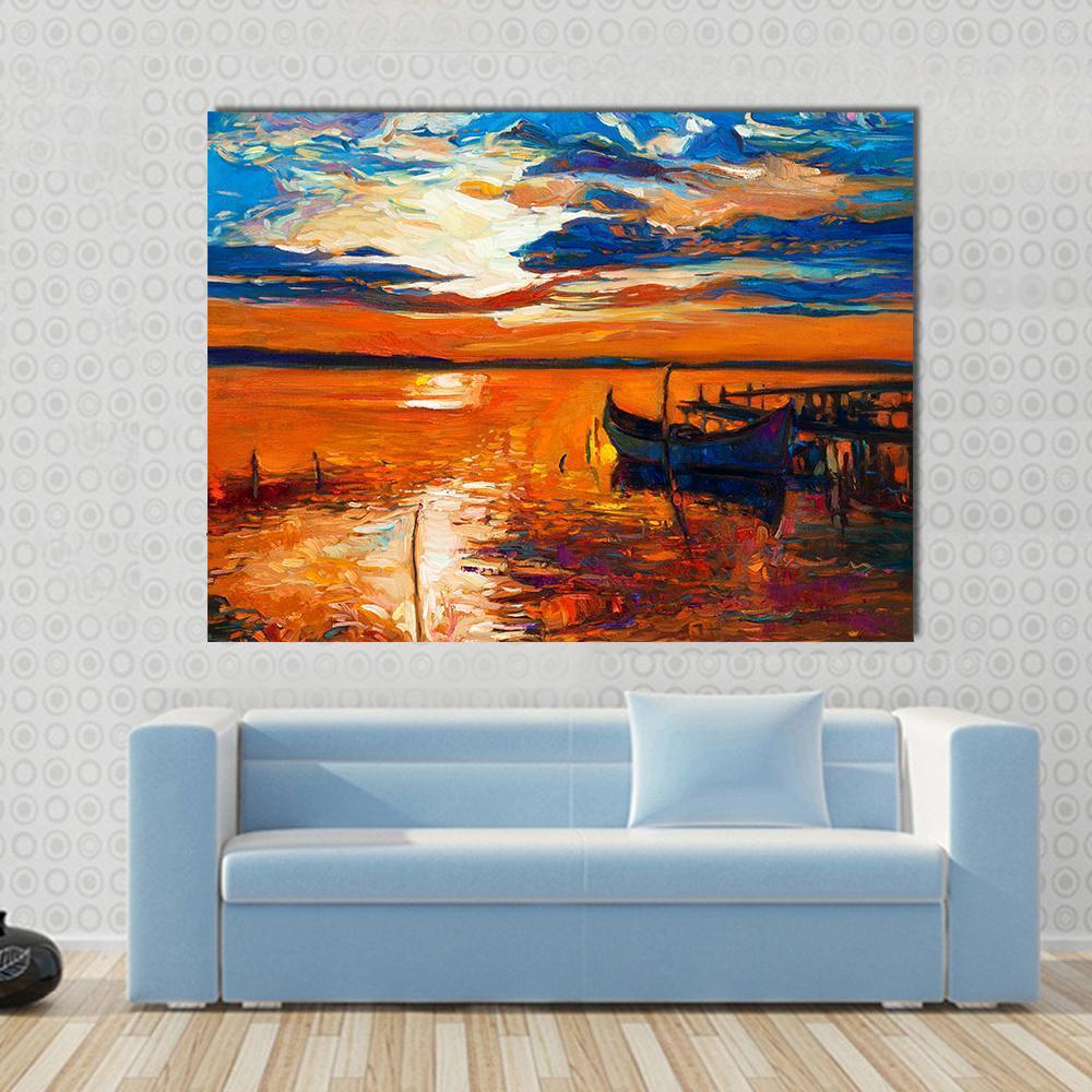 Boat In Ocean Canvas Wall Art-1 Piece-Gallery Wrap-48" x 32"-Tiaracle