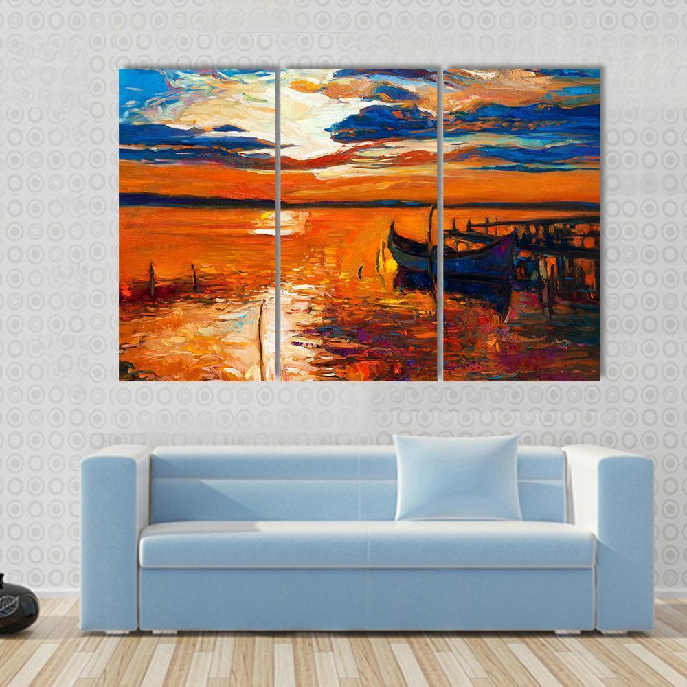 Boat In Ocean Canvas Wall Art-3 Horizontal-Gallery Wrap-37" x 24"-Tiaracle