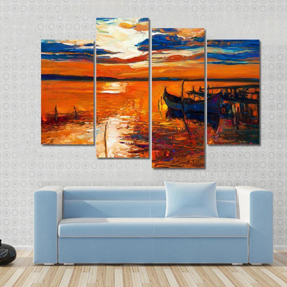 Boat In Ocean Canvas Wall Art-4 Pop-Gallery Wrap-50" x 32"-Tiaracle