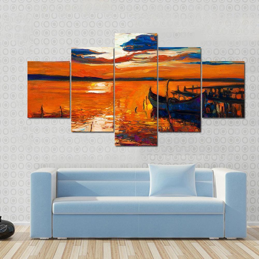 Boat In Ocean Canvas Wall Art-5 Star-Gallery Wrap-62" x 32"-Tiaracle