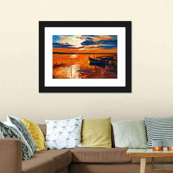 Boat In Ocean Canvas Wall Art-3 Horizontal-Gallery Wrap-25" x 16"-Tiaracle