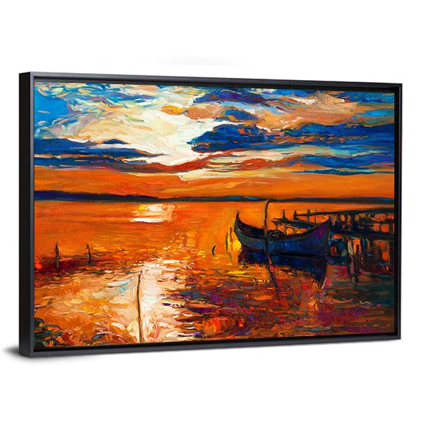 Boat In Ocean Canvas Wall Art-3 Horizontal-Gallery Wrap-25" x 16"-Tiaracle