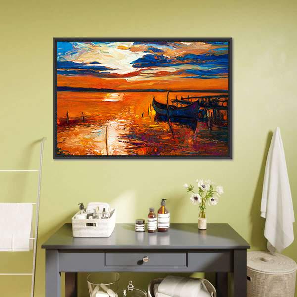 Boat In Ocean Canvas Wall Art-3 Horizontal-Gallery Wrap-25" x 16"-Tiaracle