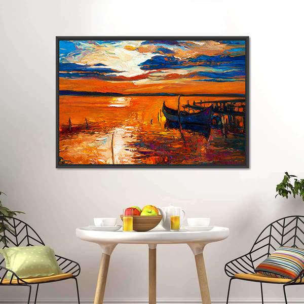 Boat In Ocean Canvas Wall Art-3 Horizontal-Gallery Wrap-25" x 16"-Tiaracle