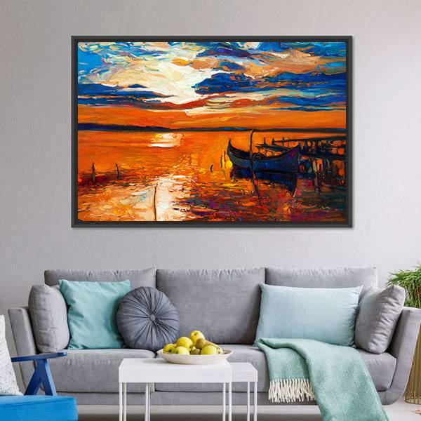 Boat In Ocean Canvas Wall Art-1 Piece-Floating Frame-24" x 16"-Tiaracle