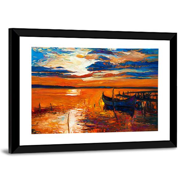 Boat In Ocean Canvas Wall Art-3 Horizontal-Gallery Wrap-25" x 16"-Tiaracle