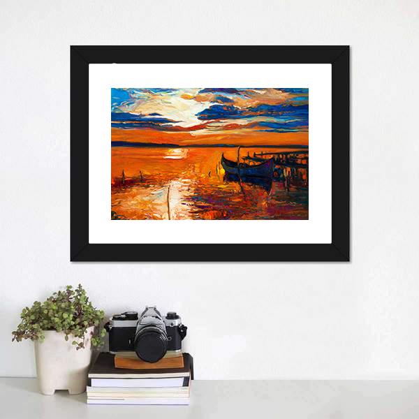 Boat In Ocean Canvas Wall Art-1 Piece-Framed Print-20" x 16"-Tiaracle