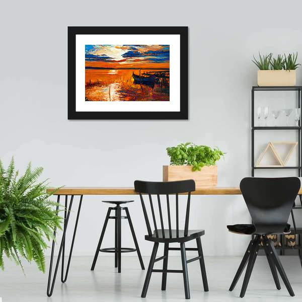 Boat In Ocean Canvas Wall Art-3 Horizontal-Gallery Wrap-25" x 16"-Tiaracle