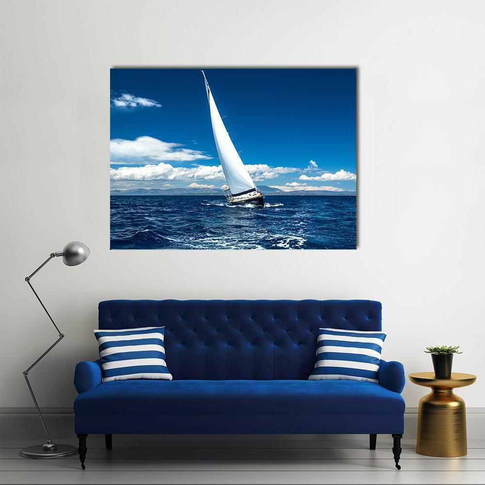 Boat In Sailing Regatta Canvas Wall Art-1 Piece-Gallery Wrap-48" x 32"-Tiaracle