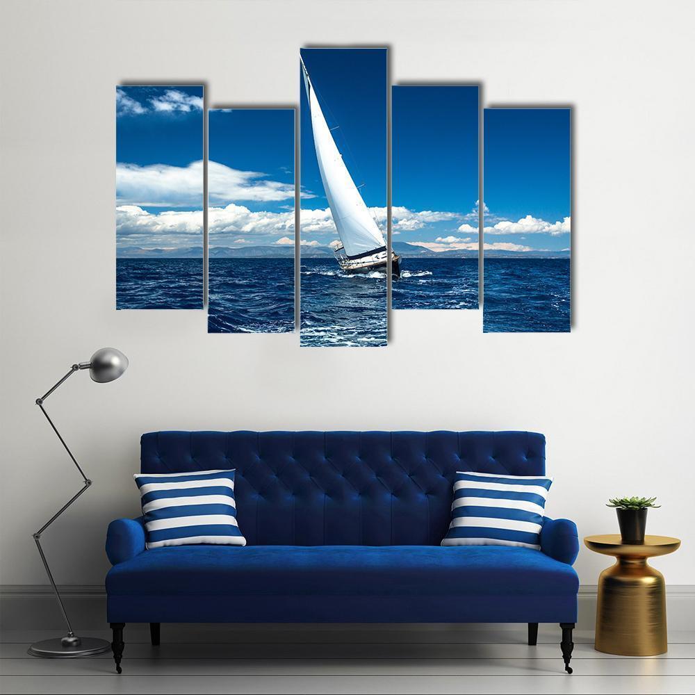 Boat In Sailing Regatta Canvas Wall Art-5 Pop-Gallery Wrap-47" x 32"-Tiaracle