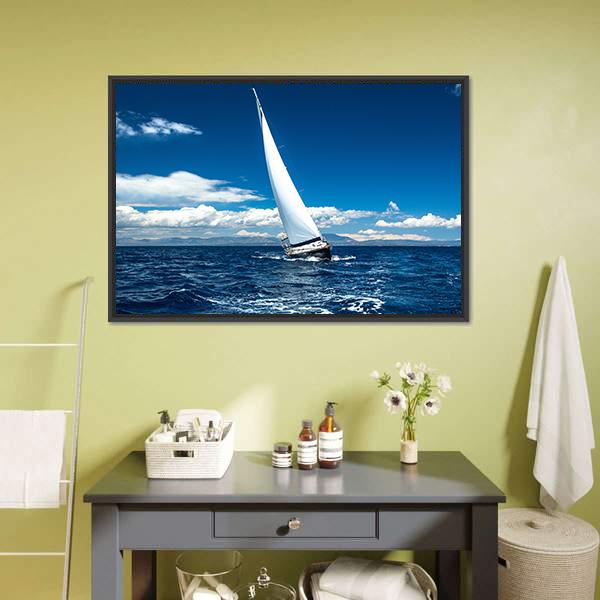 Boat In Sailing Regatta Canvas Wall Art-3 Horizontal-Gallery Wrap-25" x 16"-Tiaracle