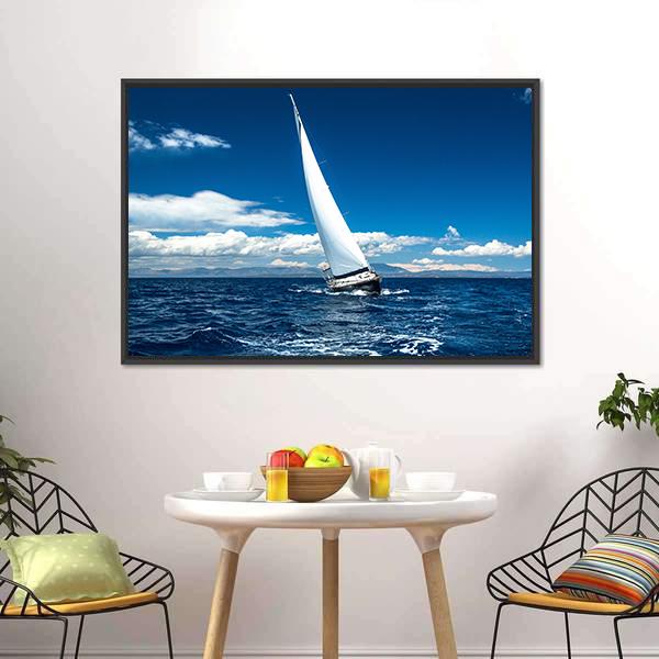 Boat In Sailing Regatta Canvas Wall Art-3 Horizontal-Gallery Wrap-25" x 16"-Tiaracle