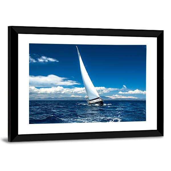 Boat In Sailing Regatta Canvas Wall Art-3 Horizontal-Gallery Wrap-25" x 16"-Tiaracle