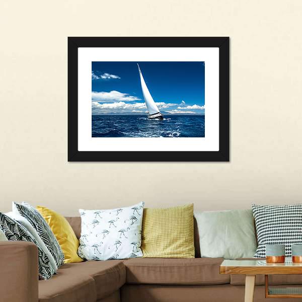 Boat In Sailing Regatta Canvas Wall Art-3 Horizontal-Gallery Wrap-25" x 16"-Tiaracle