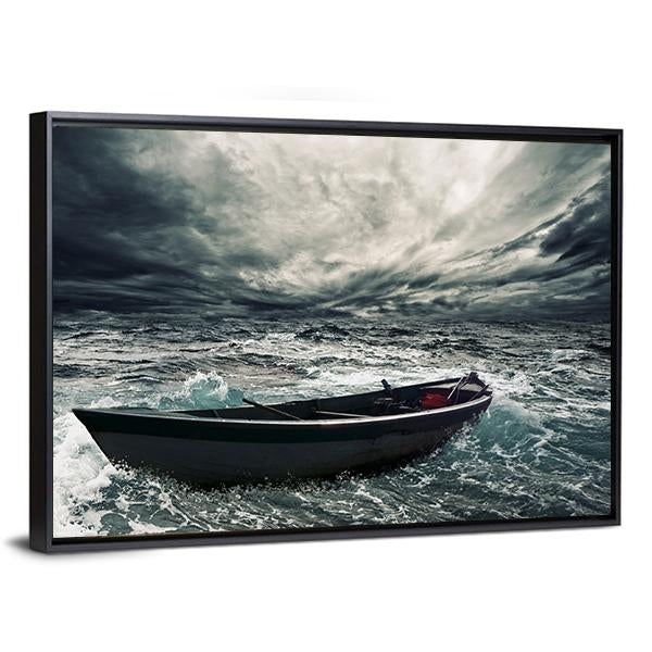 Boat In Stormy Sea Canvas Wall Art-3 Horizontal-Gallery Wrap-25" x 16"-Tiaracle